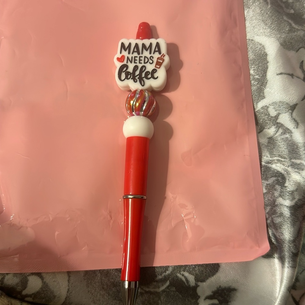 Mama needs coffee Beaded Pen with refill